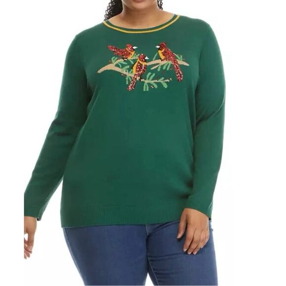 Kim Rogers Curvy Sequin Red Cardinal Sweater Holidays Sparkly Festive Christmas - Picture 2 of 7